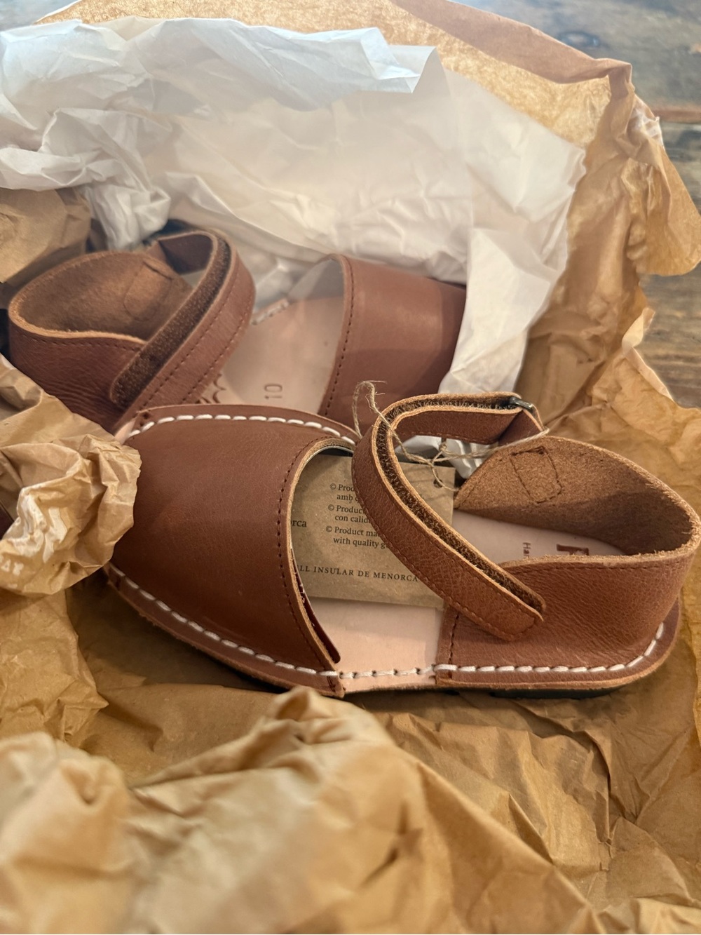 Avarcas Pons Classic Brown Kids Leather Sandals with Ankle Strap - NIB